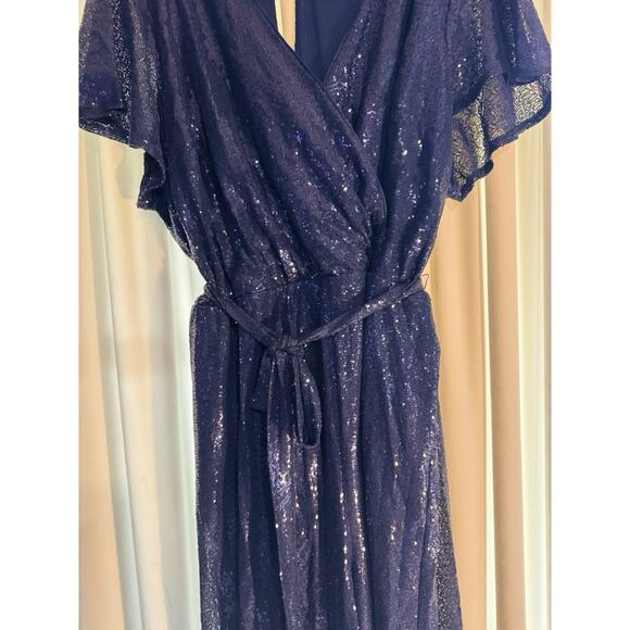LANE BRYANT MARITIME BLUE SEQUIN FLUTTER SLEEVE WIDE LEG JUMPSUIT SZ 26/28 GLAM - Picture 6 of 14